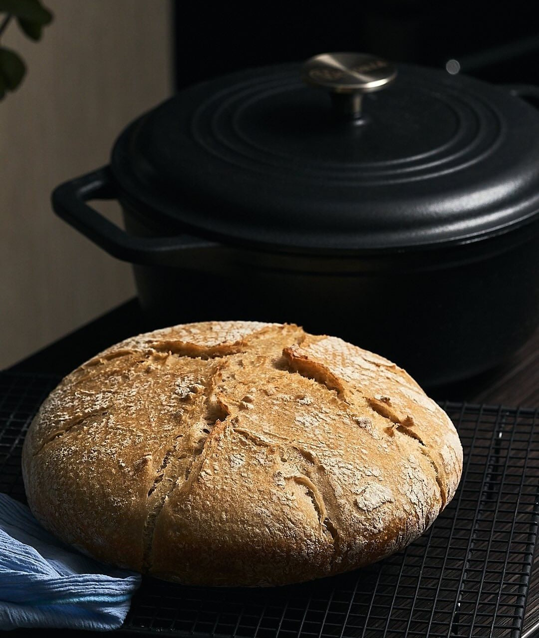 Pan de masa madre en horno holandés