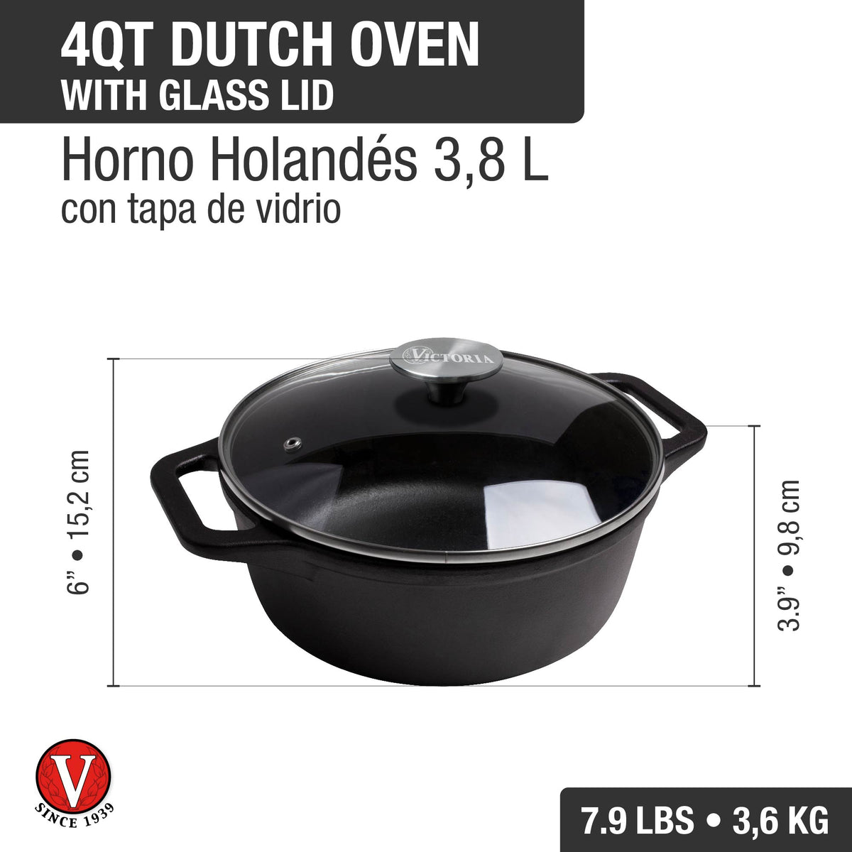 Olla de Hierro Fundido Esmaltada 3.8L Horno Holandés Dutch Oven