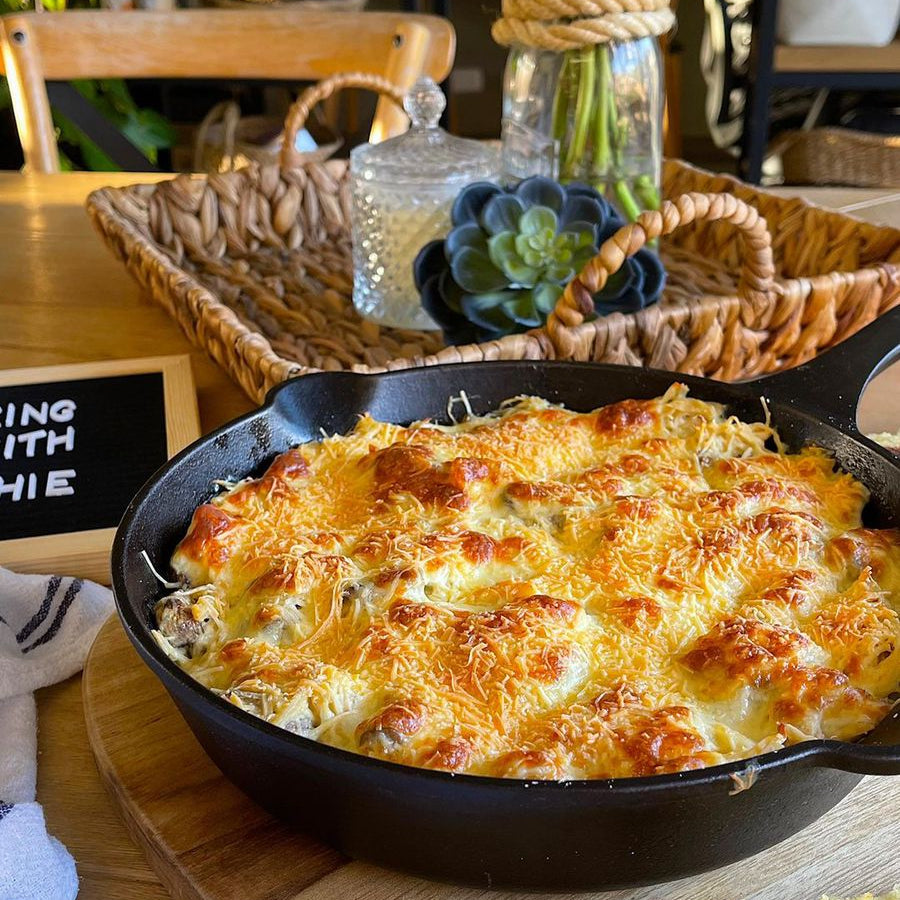 Lasaña de pollo y champiñones rústica